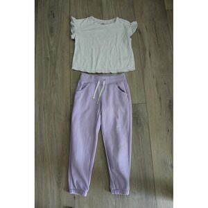Cat & Jack Girls 2pc Set Gray Ruffle Top Lavender Jogger‎ Pants Size S 6/7
